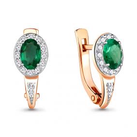 Золотые серьги AQUAMARINE 940741ки с бриллиантом и изумрудом 940741ки фото