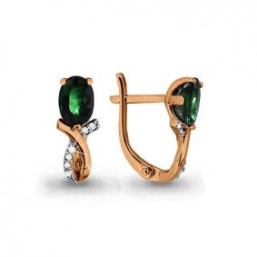 Золотые серьги AQUAMARINE 940759Ак с бриллиантом и изумрудом 940759Ак фото