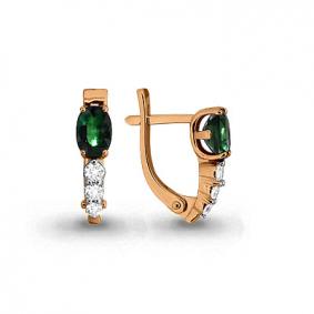 Золотые серьги AQUAMARINE 940765к с бриллиантом и изумрудом 940765к фото