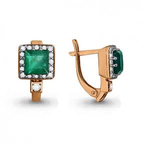 Золотые серьги AQUAMARINE 940780к с бриллиантом и агатом 940780к фото