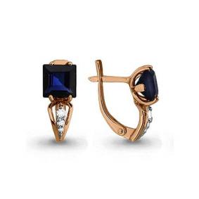 Золотые серьги AQUAMARINE 940785к с бриллиантом и сапфиром 940785к фото