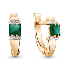 Золотые серьги AQUAMARINE 940813ки с бриллиантом и изумрудом 940813ки фото