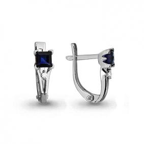 Серьги из белого золота AQUAMARINE 940815 с бриллиантом и сапфиром 940815 фото