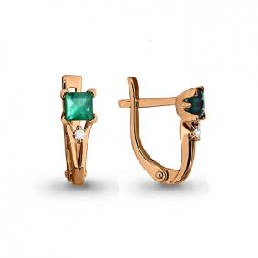 Золотые серьги AQUAMARINE 940816к с бриллиантом и изумрудом 940816к фото