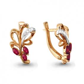 Золотые серьги AQUAMARINE 940849кр с бриллиантом и рубином 940849кр фото