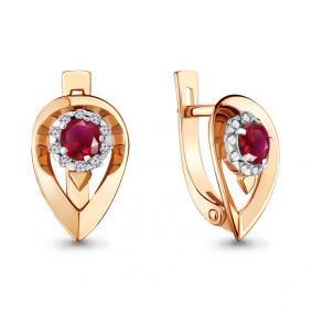 Золотые серьги AQUAMARINE 940901кр с бриллиантом и рубином 940901кр фото