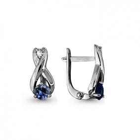 Серьги из белого золота AQUAMARINE 940962 с бриллиантом и сапфиром 940962 фото