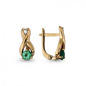 Золотые серьги AQUAMARINE 940963ки с бриллиантом и изумрудом 940963ки фото