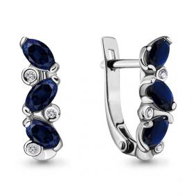 Серьги из белого золота AQUAMARINE 941190 с бриллиантом и сапфиром 941190 фото