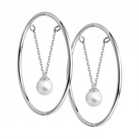 Серебряные серьги SOKOLOV 94140095 с жемчугом Swarovski 94140095 фото