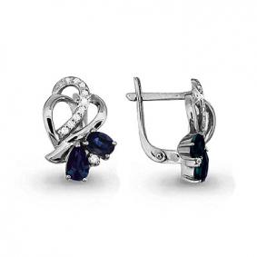 Серьги из белого золота AQUAMARINE 941405 с бриллиантом и сапфиром 941405 фото