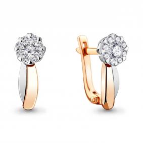 Золотые серьги AQUAMARINE 941441к с бриллиантом 941441к фото