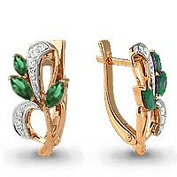 Золотые серьги AQUAMARINE 941581к с бриллиантом и изумрудом 941581к фото