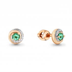 Золотые серьги AQUAMARINE 941584ки с бриллиантом и изумрудом 941584ки фото