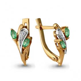 Золотые серьги AQUAMARINE 941586к с бриллиантом и изумрудом 941586к фото