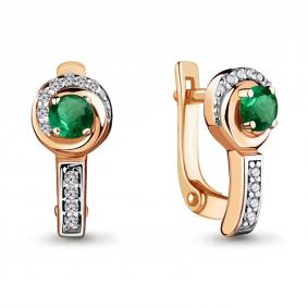 Золотые серьги AQUAMARINE 941604ки с бриллиантом и изумрудом 941604ки фото