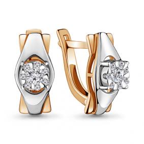 Золотые серьги AQUAMARINE 941626к с бриллиантом 941626к фото