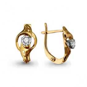 Золотые серьги AQUAMARINE 941693к с бриллиантом 941693к фото
