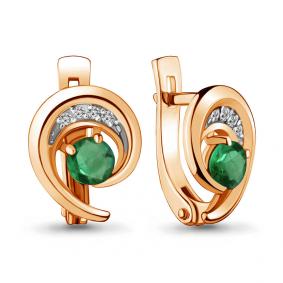 Золотые серьги AQUAMARINE 941745ки с бриллиантом и изумрудом 941745ки фото