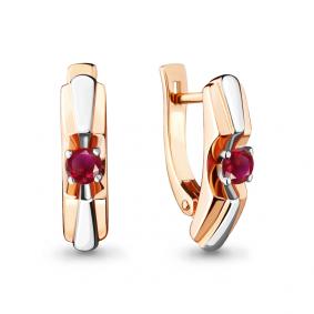 Золотые серьги AQUAMARINE 942020кр с рубином 942020кр фото