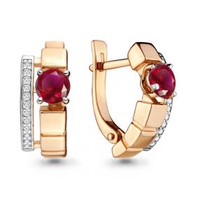 Золотые серьги AQUAMARINE 942061кр с бриллиантом и рубином 942061кр фото