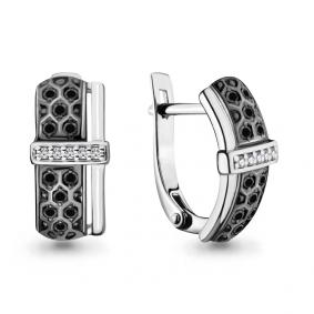Серьги из белого золота AQUAMARINE 942319Ч с бриллиантом и чёрным бриллиантом 942319Ч фото