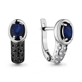 Серьги из белого золота AQUAMARINE 942361Чс с бриллиантом и сапфиром 942361Чс фото