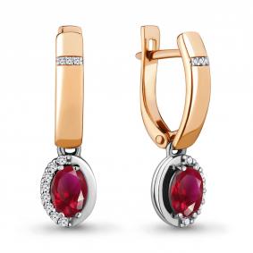 Золотые серьги AQUAMARINE 942367кр с бриллиантом и рубином 942367кр фото