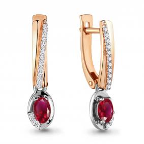 Золотые серьги AQUAMARINE 942369кр с бриллиантом и рубином 942369кр фото