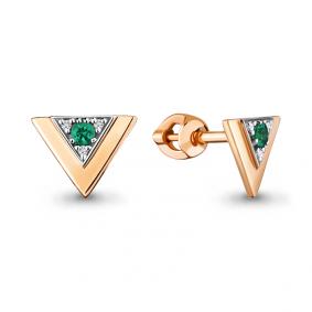 Золотые серьги AQUAMARINE 942376ки с бриллиантом и изумрудом 942376ки фото
