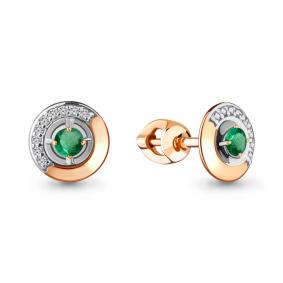 Золотые серьги AQUAMARINE 942377Аки с бриллиантом и изумрудом 942377Аки фото