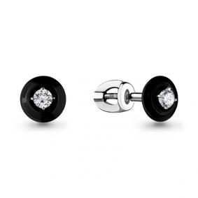 Серьги из белого золота AQUAMARINE 942388 с бриллиантом и керамикой 942388 фото