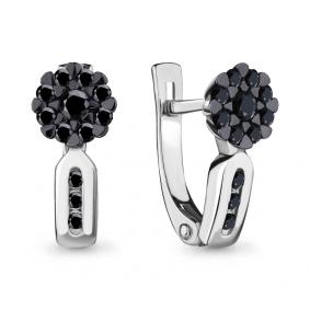 Золотые серьги AQUAMARINE 942415Ч с чёрным бриллиантом 942415Ч фото