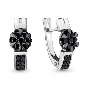 Серьги из белого золота AQUAMARINE 942419Ч с бриллиантом и чёрным бриллиантом 942419Ч фото