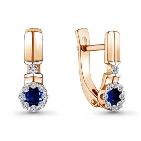 Золотые серьги AQUAMARINE 942551кс с бриллиантом и сапфиром 942551кс фото