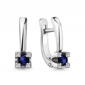 Серьги из белого золота AQUAMARINE 942558с с бриллиантом и сапфиром 942558с фото