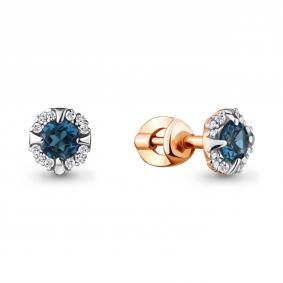 Золотые серьги AQUAMARINE 942587ктл с бриллиантом и Лондон топазом 942587ктл фото
