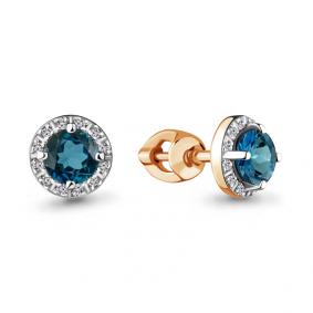 Золотые серьги AQUAMARINE 942589ктл с бриллиантом и Лондон топазом 942589ктл фото