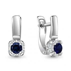 Серьги из белого золота AQUAMARINE 942637с с бриллиантом и сапфиром 942637с фото