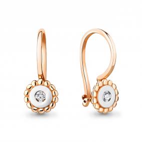 Золотые серьги AQUAMARINE 942736к с бриллиантом 942736к фото