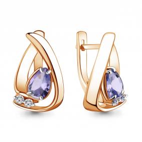 Золотые серьги AQUAMARINE 942784к с бриллиантом и танзанитом 942784к фото