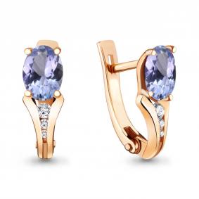 Золотые серьги AQUAMARINE 942789к с бриллиантом и танзанитом 942789к фото