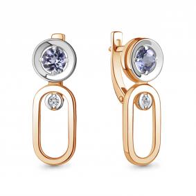 Золотые серьги AQUAMARINE 942900к с бриллиантом и танзанитом 942900к фото