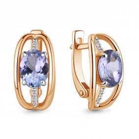 Золотые серьги AQUAMARINE 943044к с бриллиантом и танзанитом 943044к фото