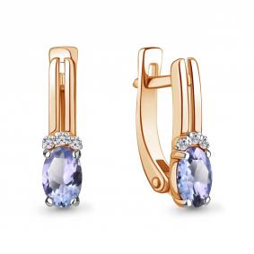 Золотые серьги AQUAMARINE 943045к с бриллиантом и танзанитом 943045к фото