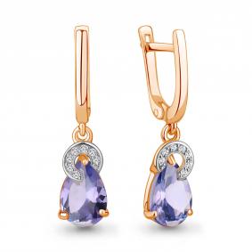 Золотые серьги AQUAMARINE 943050к с бриллиантом и танзанитом 943050к фото