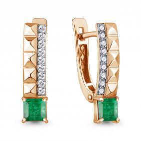 Золотые серьги AQUAMARINE 943294ки с бриллиантом и изумрудом 943294ки фото