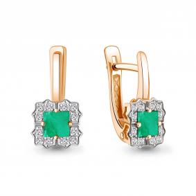Золотые серьги AQUAMARINE 943319ки с бриллиантом и изумрудом 943319ки фото