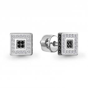 Серьги из белого золота AQUAMARINE 943402Ч с бриллиантом и чёрным бриллиантом 943402Ч фото