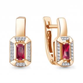 Золотые серьги AQUAMARINE 943444кр с бриллиантом и рубином 943444кр фото